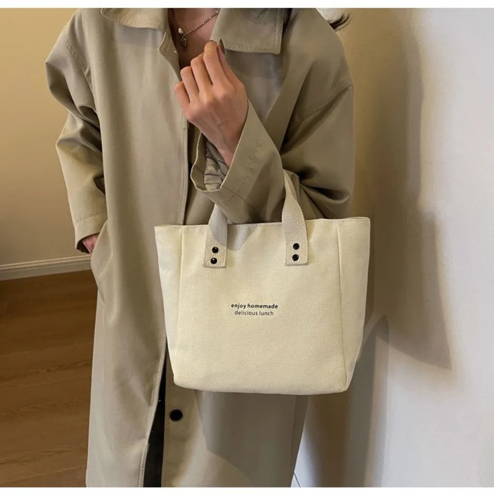 Solid Color Canvas Tote Bag, Japanese Simple Style Handbag for Office Workers, Students & Moms, Casual Daily Carry Bag