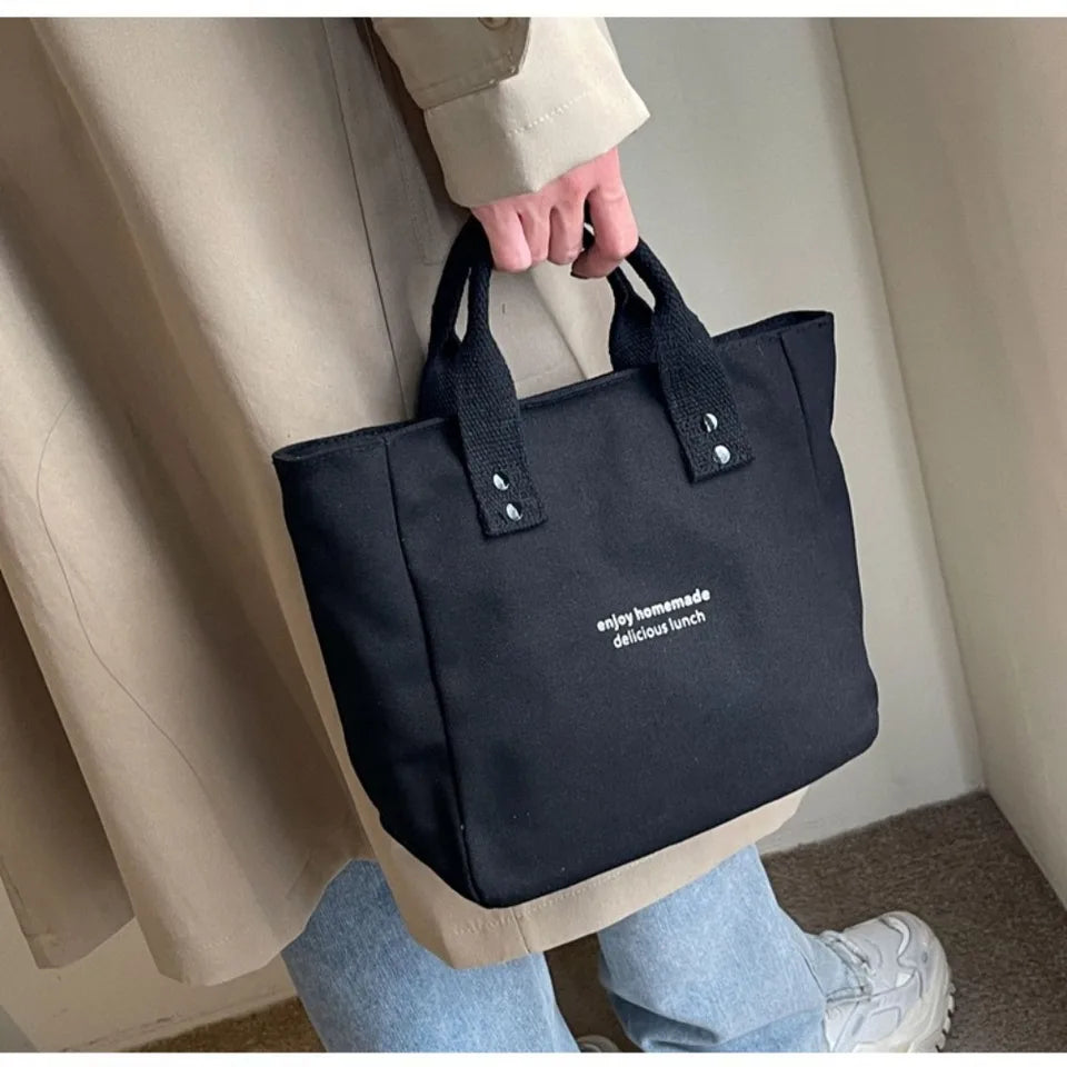 Solid Color Canvas Tote Bag, Japanese Simple Style Handbag for Office Workers, Students & Moms, Casual Daily Carry Bag