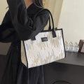 Women Ethnic Style Canvas Shoulder Bag Large Capacity Versatile Tote Bag Fashion Portable Commuter Bag For Daily Use