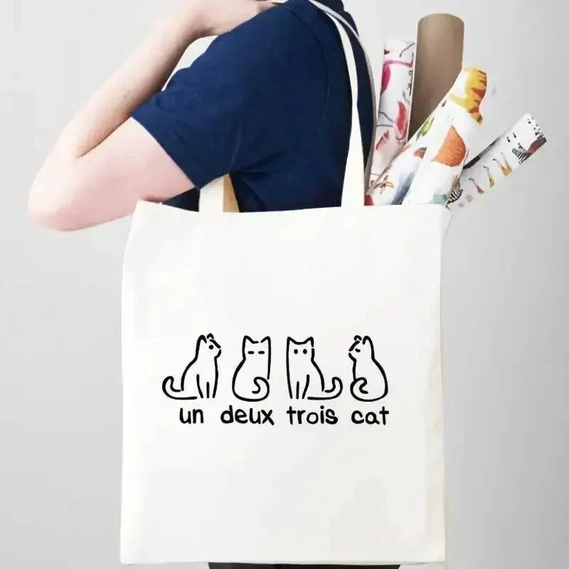 Cute Cat Print Tote Bag Large Capacity Shoulder Shopping Bag for Leisure and Everyday Use Multipurpose Reusable Fashion Handbag