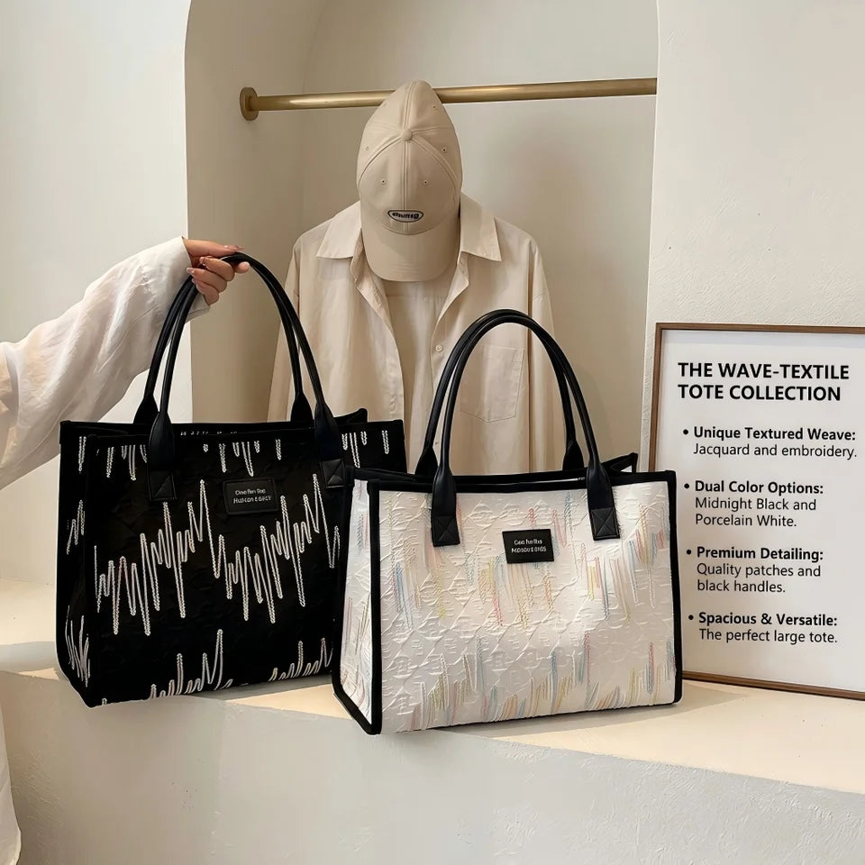 Women Ethnic Style Canvas Shoulder Bag Large Capacity Versatile Tote Bag Fashion Portable Commuter Bag For Daily Use