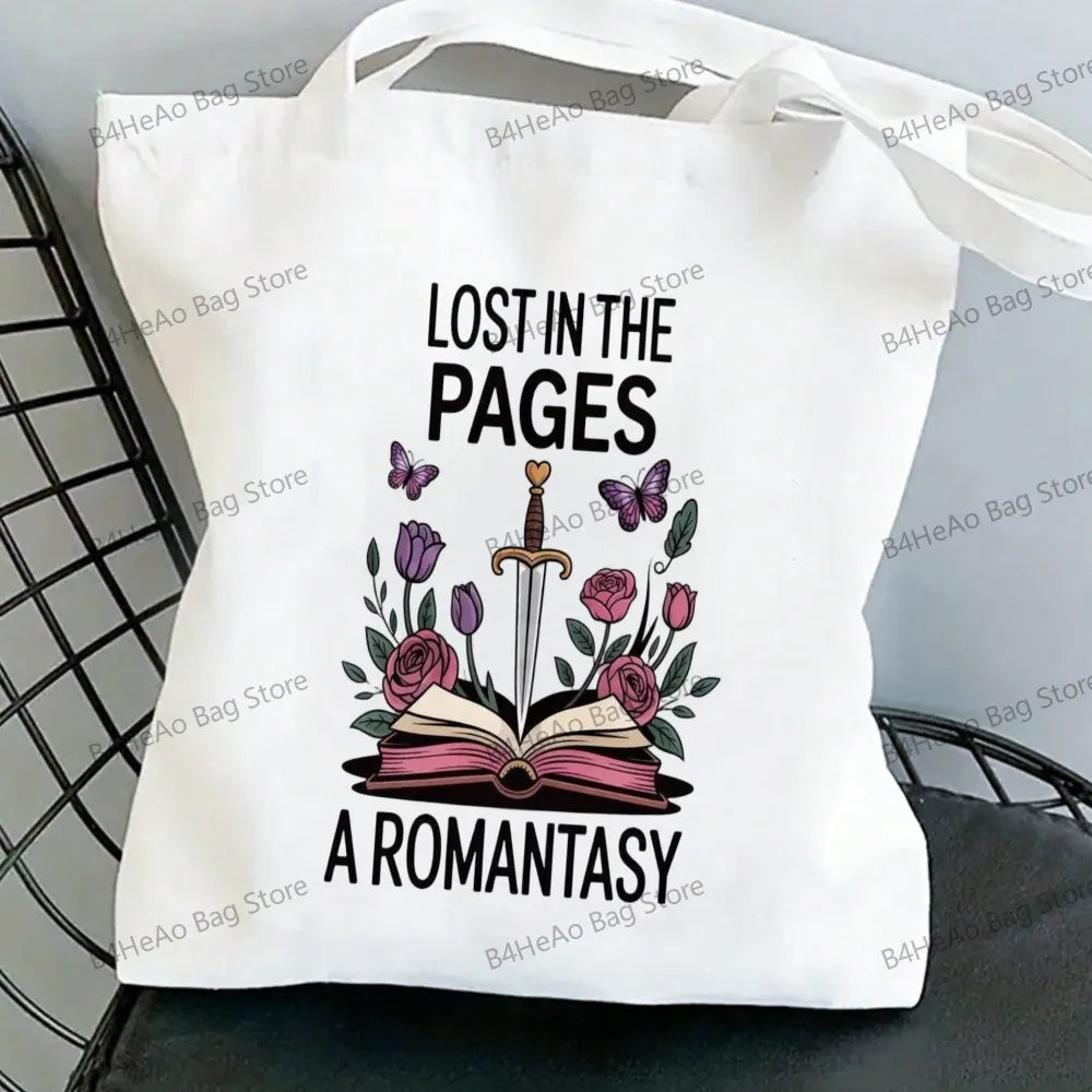 Women Canvas Shopping Bag Casual Large Capacity Book Print Female Shoulder Bag Eco Handbag Tote Reusable Grocery Shopper Bags