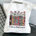 Women Canvas Shopping Bag Casual Large Capacity Book Print Female Shoulder Bag Eco Handbag Tote Reusable Grocery Shopper Bags