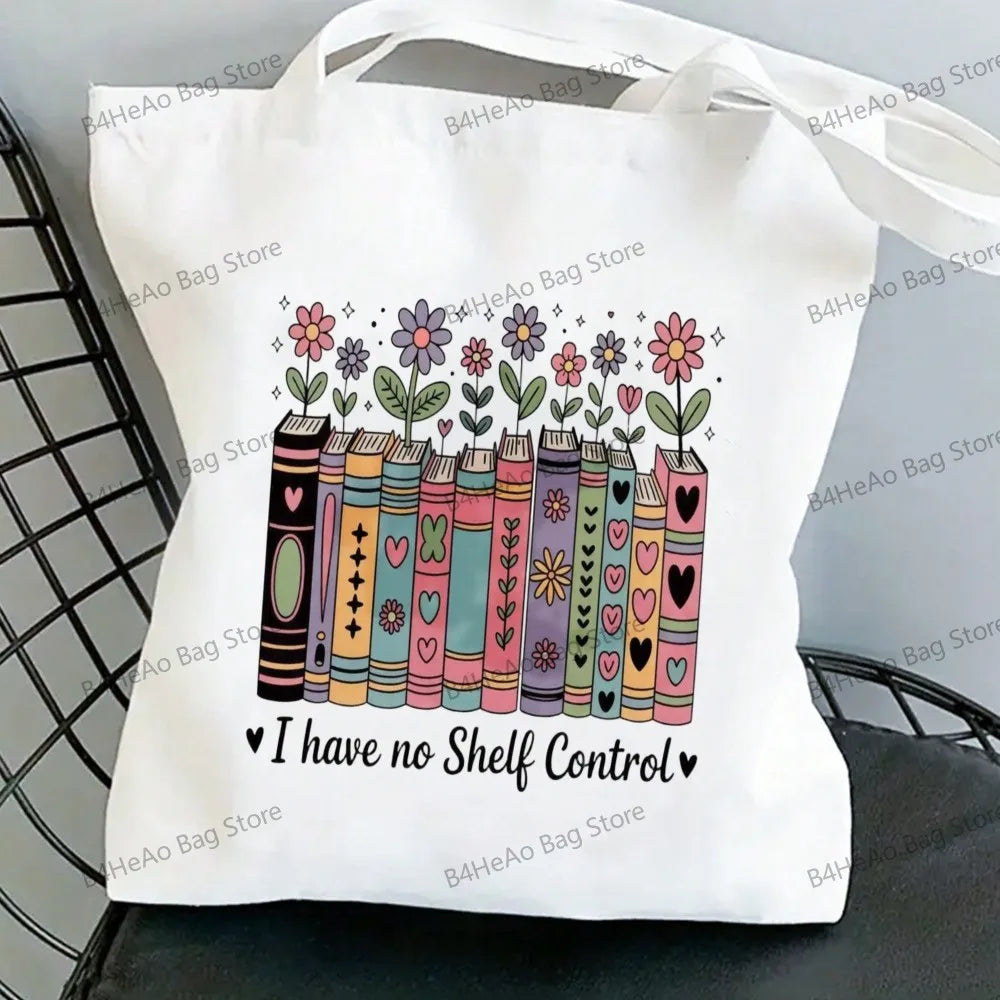 Women Canvas Shopping Bag Casual Large Capacity Book Print Female Shoulder Bag Eco Handbag Tote Reusable Grocery Shopper Bags