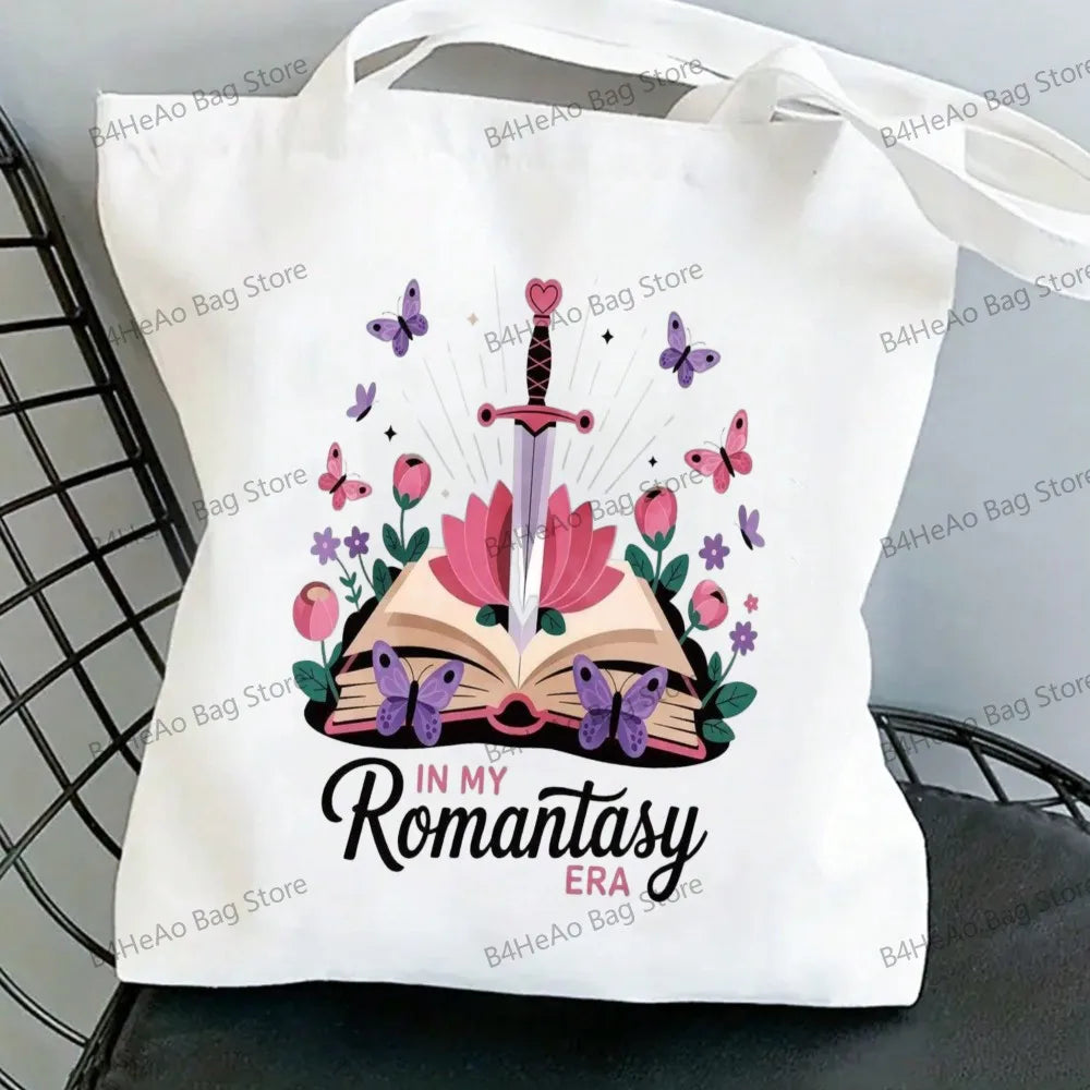 Women Canvas Shopping Bag Casual Large Capacity Book Print Female Shoulder Bag Eco Handbag Tote Reusable Grocery Shopper Bags