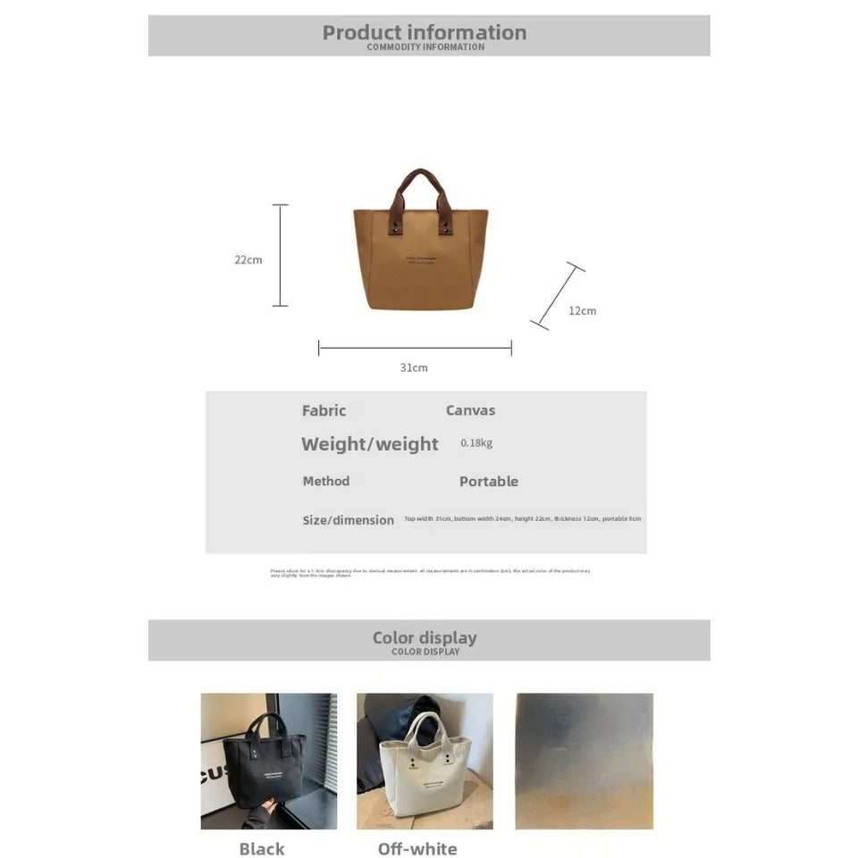 Solid Color Canvas Tote Bag, Japanese Simple Style Handbag for Office Workers, Students & Moms, Casual Daily Carry Bag