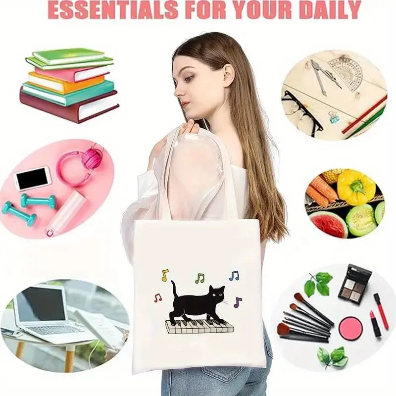 Women Canvas Shopping Bag Casual Large Capacity Book Print Female Shoulder Bag Eco Handbag Tote Reusable Grocery Shopper Bags