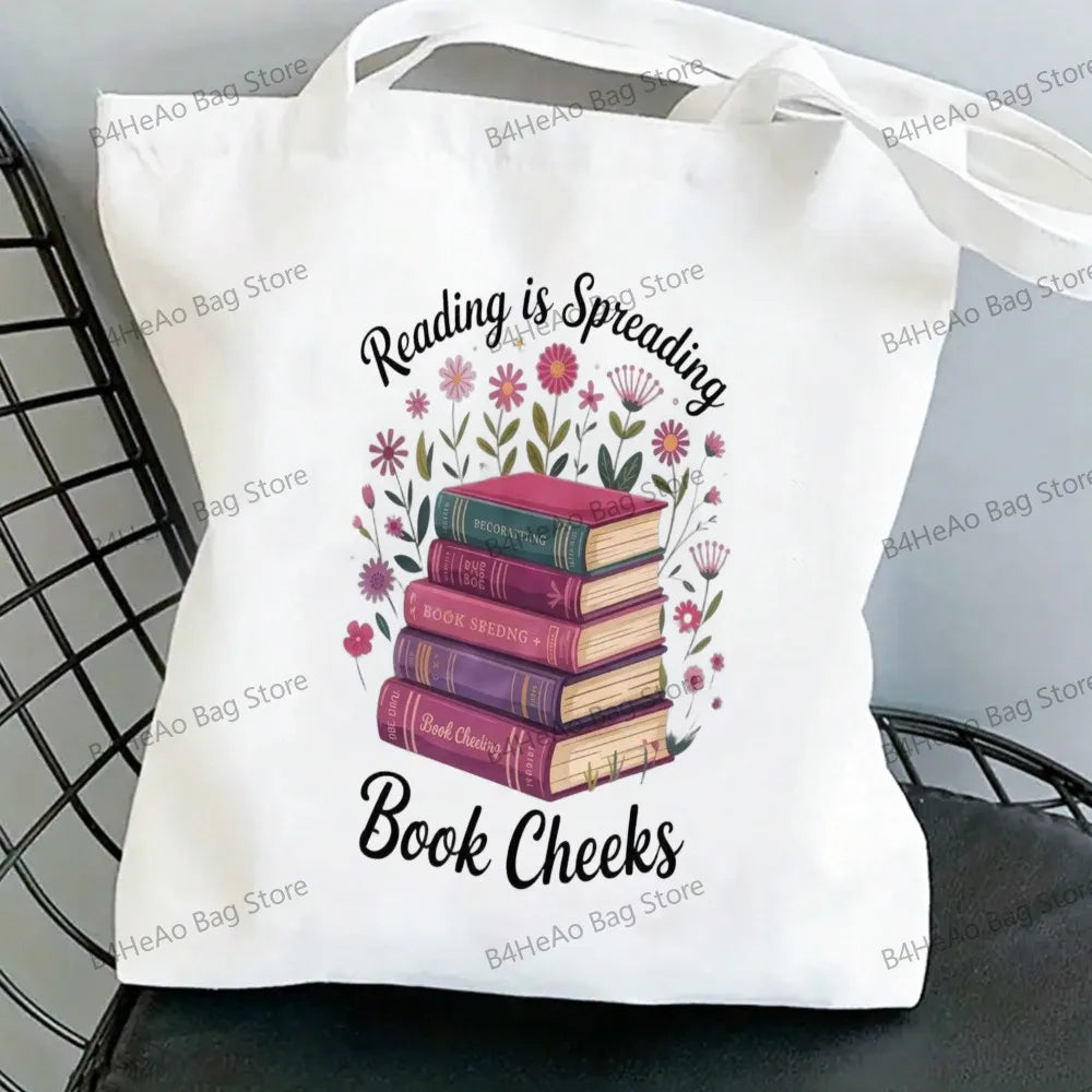 Women Canvas Shopping Bag Casual Large Capacity Book Print Female Shoulder Bag Eco Handbag Tote Reusable Grocery Shopper Bags