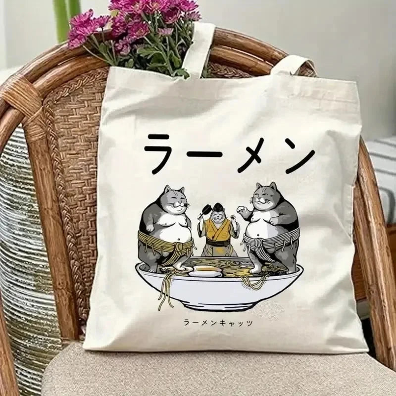 Cute Cat Print Tote Bag Large Capacity Shoulder Shopping Bag for Leisure and Everyday Use Multipurpose Reusable Fashion Handbag