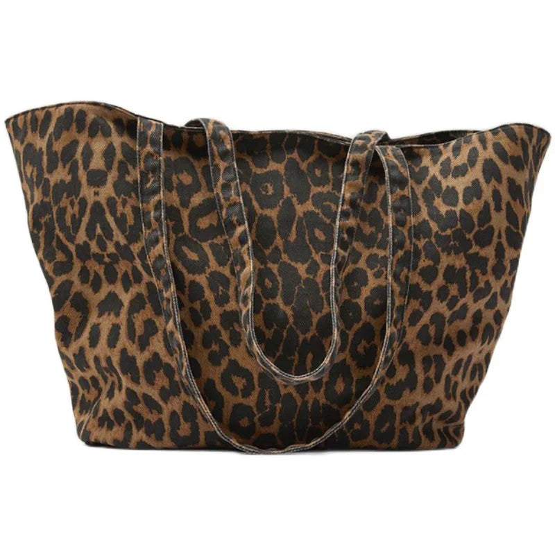 Large Capcity Leopard Printing Canvas Handbag For Women Shoulder Bag Female New Fashion Luxury Designer Shopping Casual Tote Bag