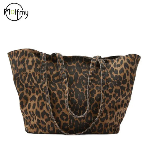 Large Capcity Leopard Printing Canvas Handbag For Women Shoulder Bag Female New Fashion Luxury Designer Shopping Casual Tote Bag