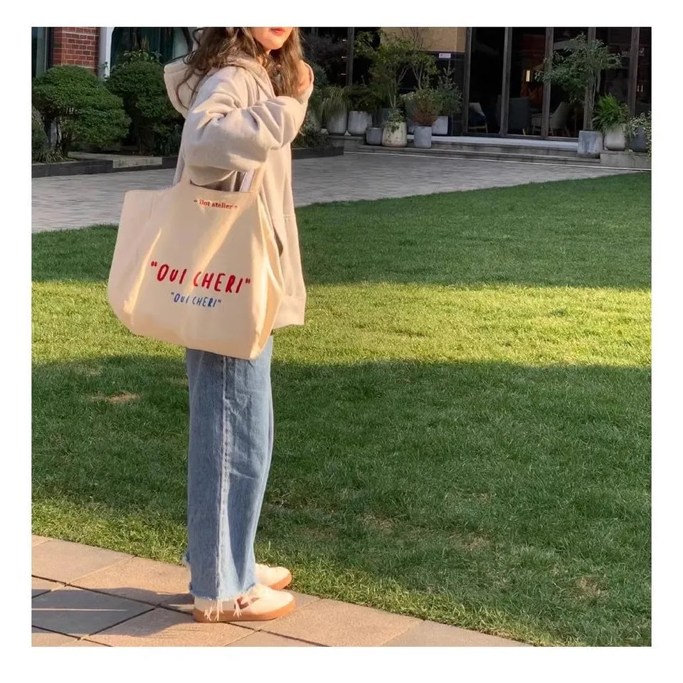 Versatile Double Striped Embroidered Tote Bag - Women's Large Capacity Commuter Canvas Backpack for School