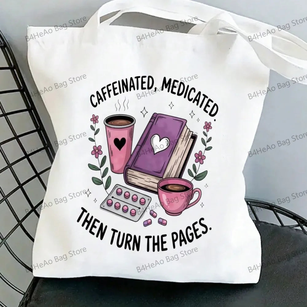 Women Canvas Shopping Bag Casual Large Capacity Book Print Female Shoulder Bag Eco Handbag Tote Reusable Grocery Shopper Bags
