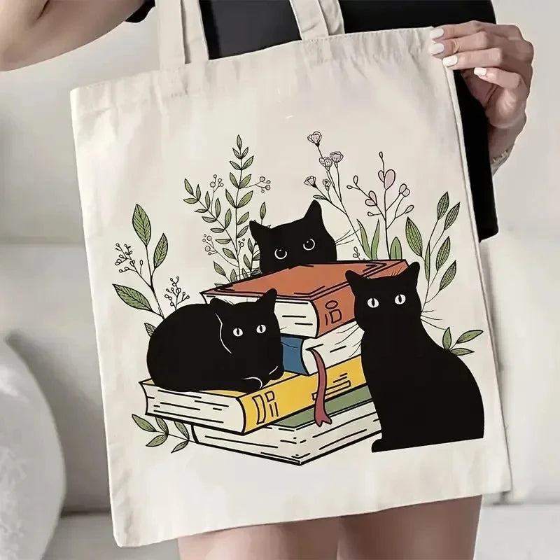 Cute Cat Print Tote Bag Large Capacity Shoulder Shopping Bag for Leisure and Everyday Use Multipurpose Reusable Fashion Handbag